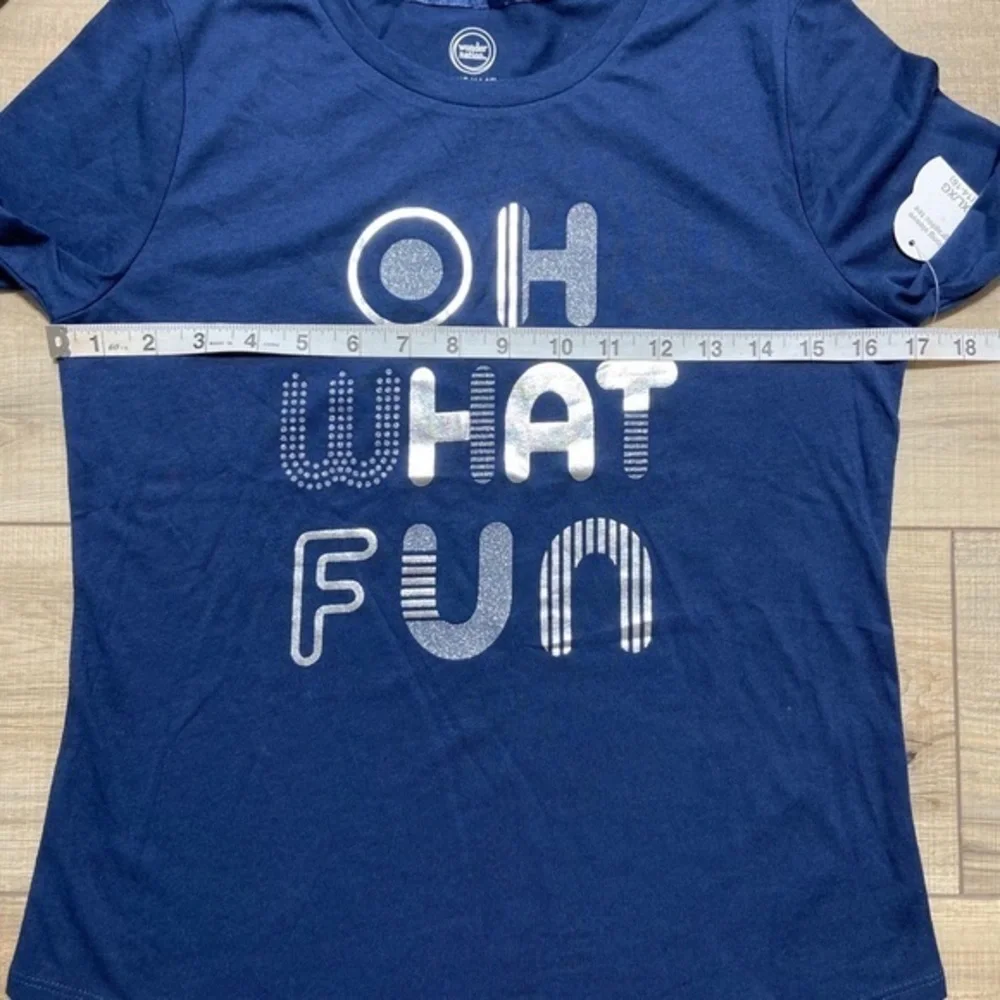 Wonder Nation Oh What Fun‎ Long Sleeve Tee Girls Size 14/16 XL Navy Blue